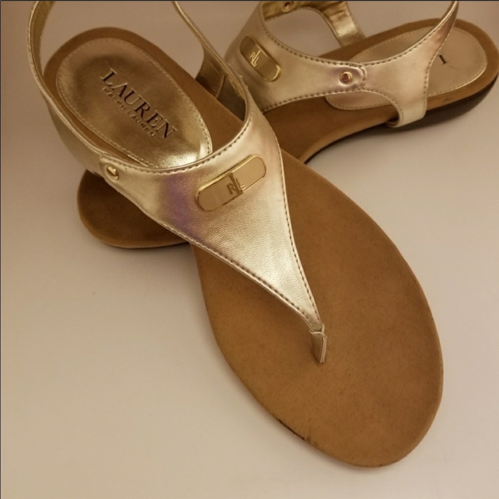 Lauren Ralph Lauren Kacy Gold Thong Sandal 6.5